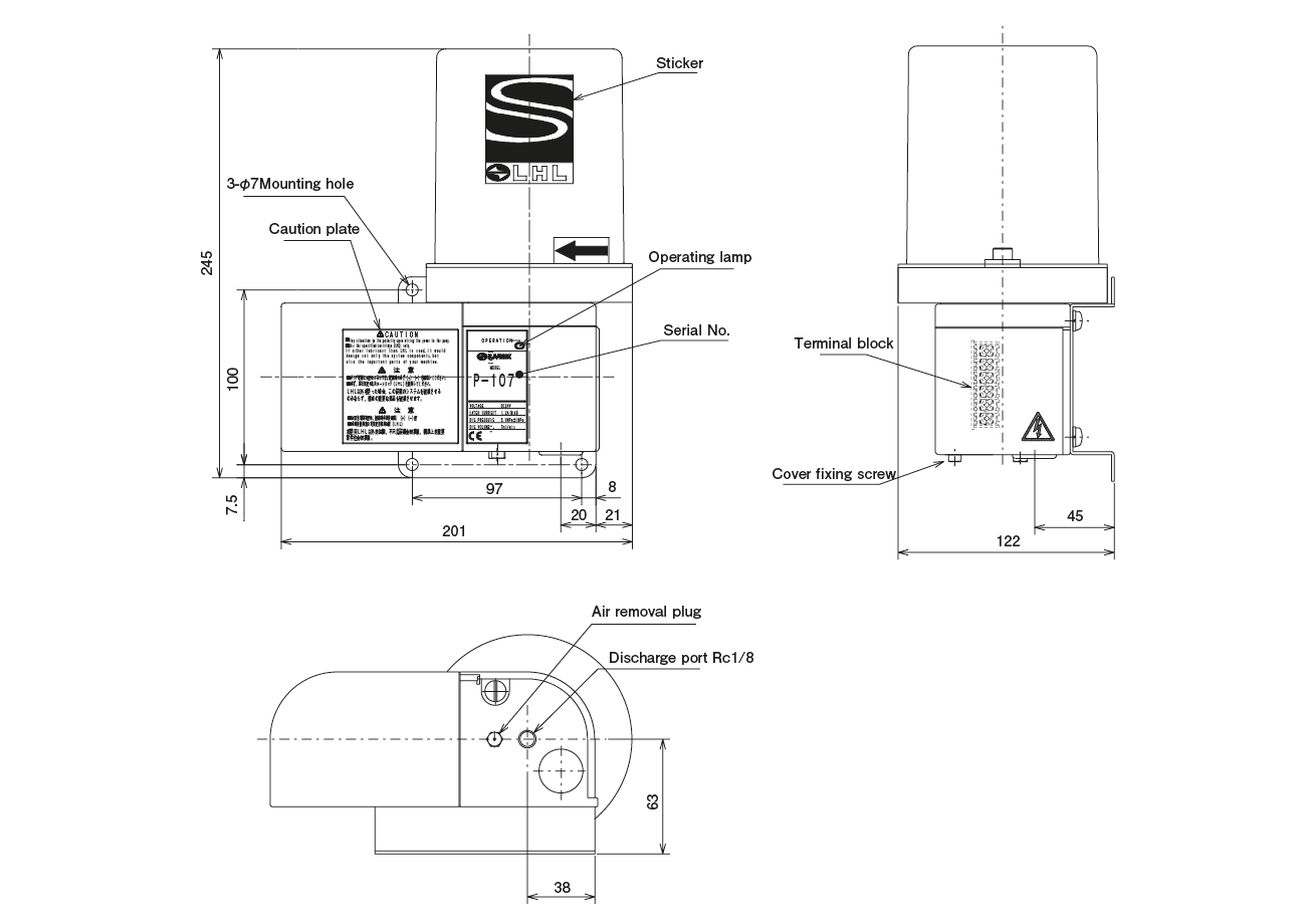 P-102/107/202/207（LHL Pump Dimensional Drawing)